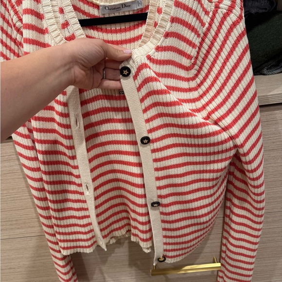 Dior Cream and Red Striped Knit Top and cardigan set - Picture 2 of 9